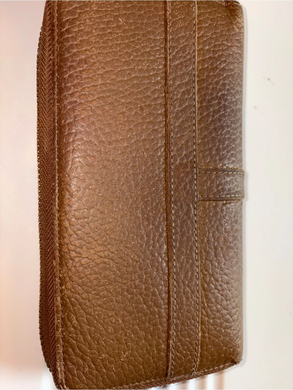 Brown Leather Zip Wallet Clutch - Burberry Style